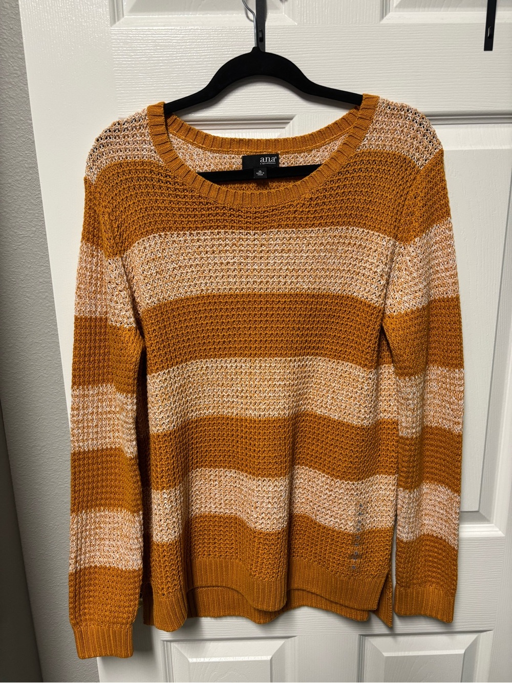 a.n.a Striped Crewneck Sweater in Mustard and Cream